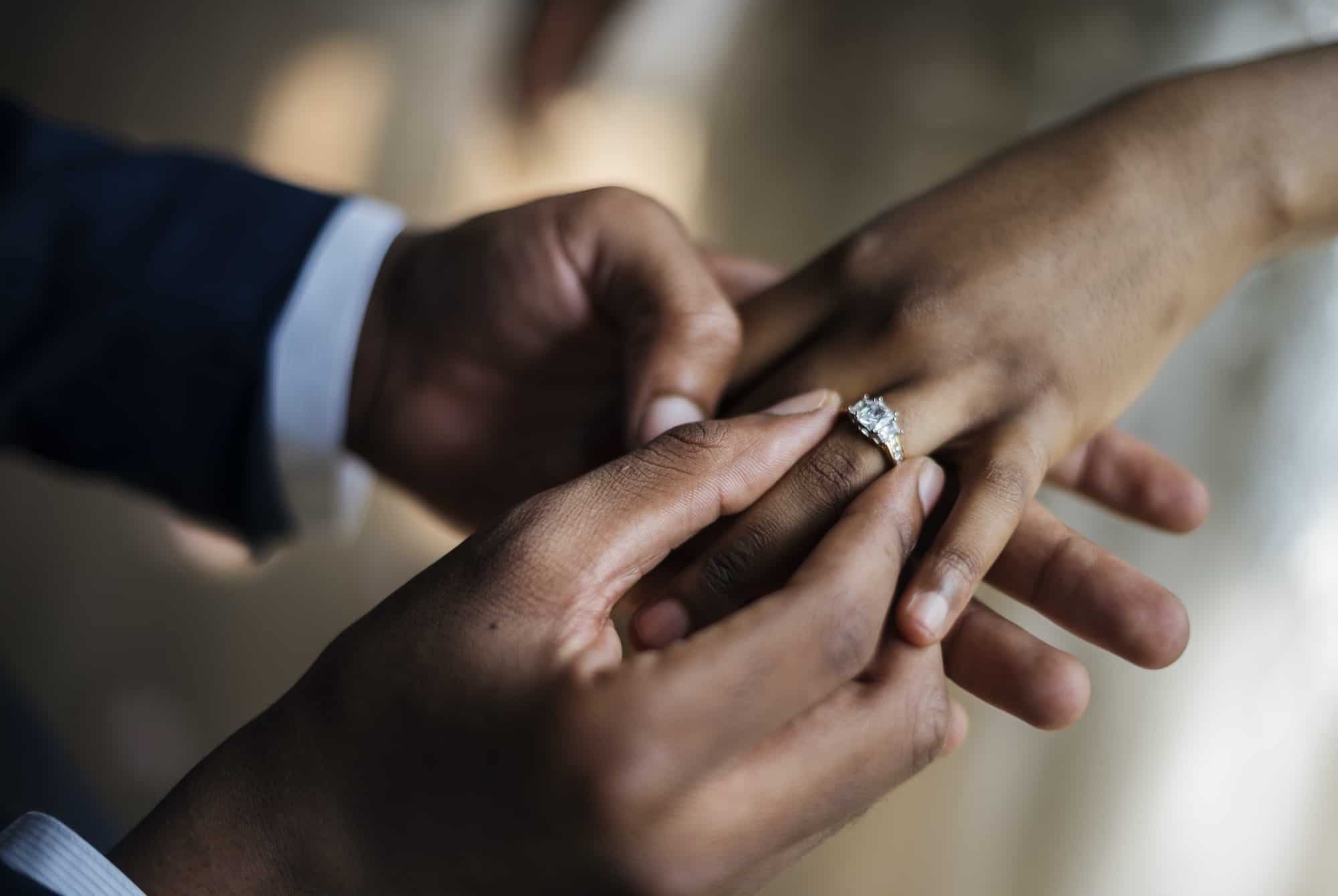 Groom Put on Wedding Ring Bride Hand